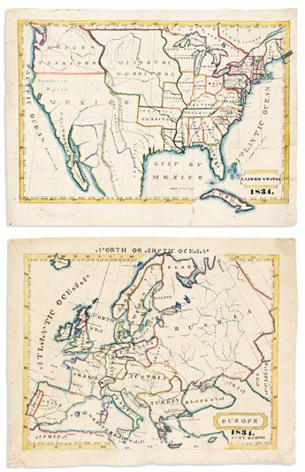 (MANUSCRIPT MAPS.) Lucy Durfee. Group of 4 large hand-drawn school maps.